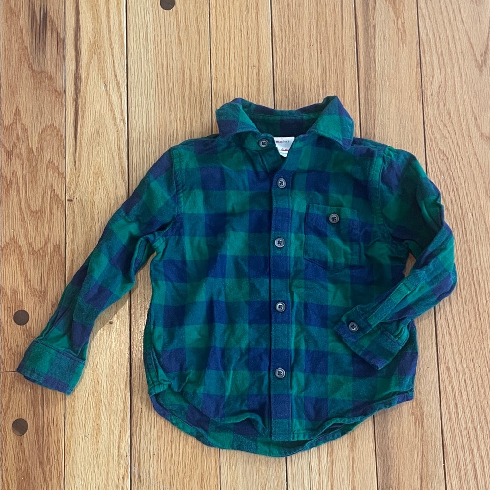 Hanna Andersson Kids Plaid Button Down Shirt - Green and Blue
